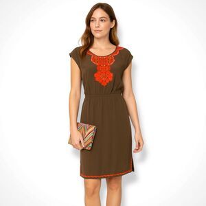 Milly Silk Dress with Embroidered Sequin Crochet Detail
